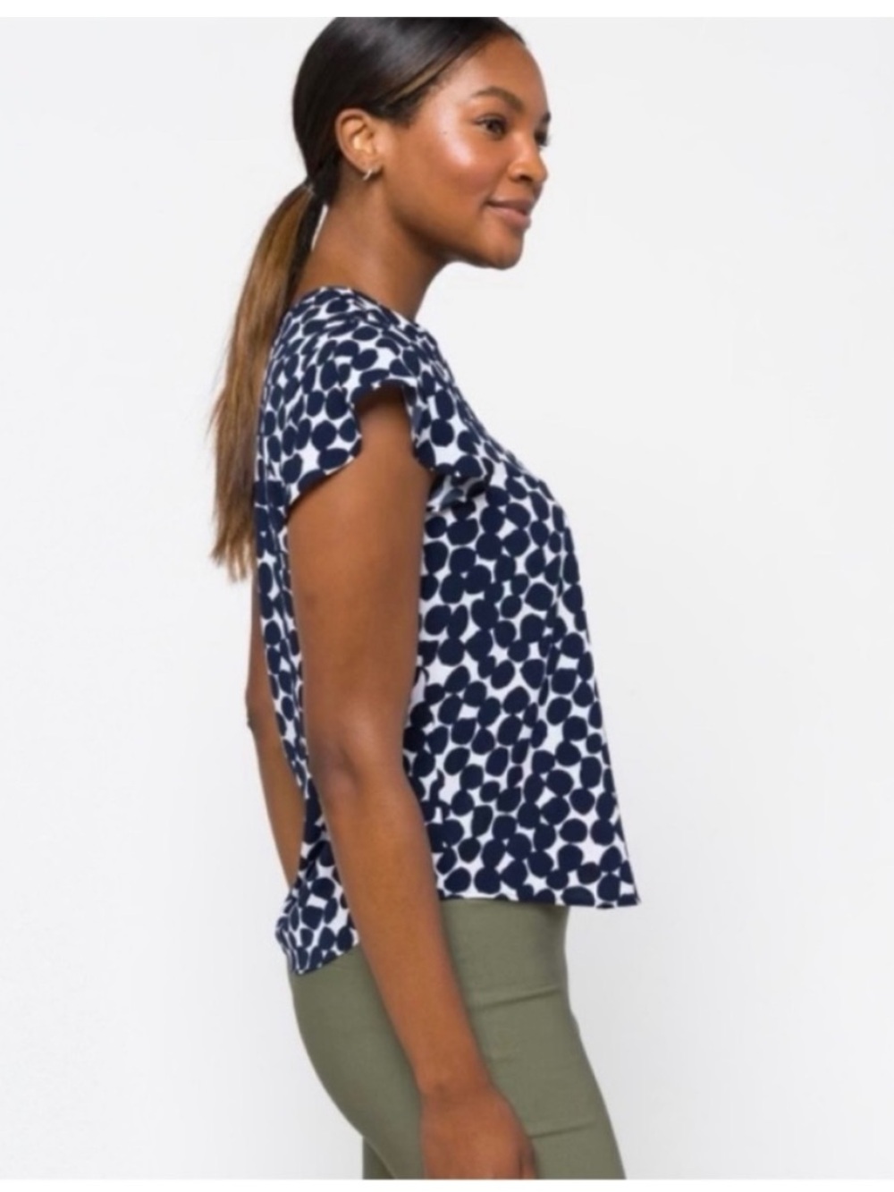 Calvin Klein Tallia Flutter Sleeve Blouse Navy Dot. Small. NWT. $78! - Picture 7 of 13